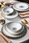 Hermia Vajilla de Porcelana de 24 Piezas en Blanco, Azul, Verde y Negro
